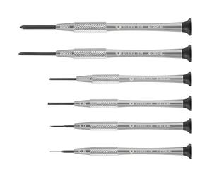 BERNSTEIN Jeu de micro-tournevis horloger 6 pièces - Fente 0,6/1,0/1,5 mm + Cruciforme PH0000 / PH000 / PH00 | Outils de précision pour montres et lunettes | Qualité professionnelle