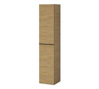 BERNSTEIN - Meuble Colonne Armoire suspendue salle de bain MDF Chêne miel poignée Noir mat 170x35x35cm, charnières flexibles gauche/droite, Livrée assemblée - LAVOA