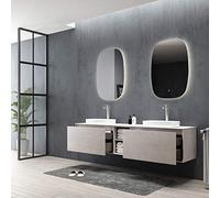 BERNSTEIN - Meuble vasque suspendu salle de bain MDF Béton, lavabo Céramique Blanc mat + trous robinet + 2 tiroirs - 190x45x52cm - INALCO 1900