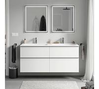 BERNSTEIN - Meuble vasque suspendu salle de bain MDF Blanc mat, lavabo fonte minérale Blanc mat + trou robinet, poignée métal Anthracite mat - 120x46x62cm - LAVOA