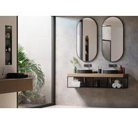 BERNSTEIN - Miroir mural suspendu ovale salle de bain 60x120cm cadre aluminium noir anti-corrosion - 8144B