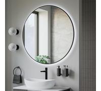 BERNSTEIN - Miroir salle de bain rond Ø100cm anti-buée lumière LED dimmable tactile cadre noir + horloge, miroir design mural - 8232-2.0