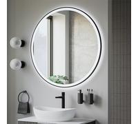 BERNSTEIN - Miroir salle de bain rond Ø100cm anti-buée lumière LED dimmable tactile cadre noir + horloge, miroir design mural - 8232-2.0