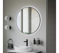 BERNSTEIN - Miroir salle de bain rond Ø80cm anti-buée lumière LED dimmable tactile cadre noir + horloge, miroir design mural - 8232-2.0
