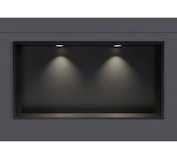 BERNSTEIN - Niche Murale Douche à Rebord Noire 30x60x10cm Acier Inoxydable étagère encastrée Salle de Bain + 2 Spots LED Noir Mat, Anti-Rouille, étanche, Installation Facile - NT306010X