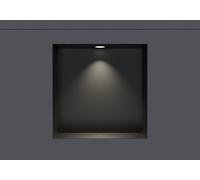 BERNSTEIN - Niche murale douche sans rebord Noire 20x30x10cm acier inoxydable étagère encastrée salle de bain + 1 Spot LED Noir mat, Anti-rouille, étanche, installation facile - NT203010X