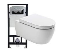 BERNSTEIN - Pack Toilettes WC suspendu blanc + Bâti support G3004A, cuvette NT2039 (54,5x36x33cm) avec plaque de déclenchement Modèle 4111 blanc mat