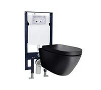 BERNSTEIN - Pack Toilettes WC suspendu noir mat + Bâti support G3004A, cuvette B-8030 (55x36,5x34,8cm) avec plaque de déclenchement Modèle 4111 satin