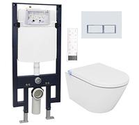 BERNSTEIN - Pack WC japonais + Bâti-support plaque Blanc mat, Toilettes suspendu lavant céramique + télécommande, jet douche, séchoir air chaud, filtre à odeurs, Chasse 180°, 59x38x38cm - Pro+1102