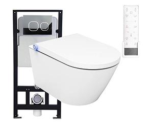 BERNSTEIN - Pack WC japonais + Bâti-support plaque Blanc mat, Toilettes suspendu lavant céramique + télécommande, jet douche, séchoir air chaud, filtre à odeurs, Chasse 180°, 59x38x38cm - Pro+1102
