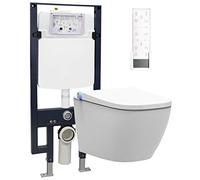 BERNSTEIN Pack WC japonais + Bâti-support plaque Blanc mat, Toilettes suspendu lavant + télécommande, jet douche, séchoir air chaud, filtre & ventilateur à odeurs, Chasse 180°, 59x38x38cm, Pro+1104