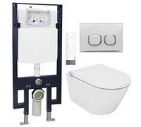 BERNSTEIN - Pack WC japonais + Bâti-support plaque Verre Blanc, Toilettes suspendu lavant céramique + télécommande, jet douche, séchoir air chaud, filtre à odeurs, Chasse 180°, 59x38x38cm - Pro+1102