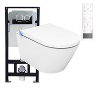 BERNSTEIN - Pack WC japonais + Bâti-support plaque Verre Noir, Toilettes suspendu lavant céramique + télécommande, jet douche, séchoir air chaud, filtre à odeurs, Chasse 180°, 59x38x38cm - Pro+1102