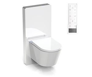 BERNSTEIN - Pack WC japonais + Module sanitaire Blanc, Toilettes suspendu lavant céramique + télécommande, jet douche, séchoir air chaud, filtre à odeurs, Chasse Vortex 180°, 59x38x38cm - Pro+1102