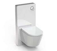BERNSTEIN - Pack WC japonais + Module sanitaire Blanc, Toilettes suspendu lavant Cuvette céramique brillant, jet douche, Abattant LED, Chasse Vortex 180° - 59x38x38cm - Basic 1102