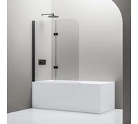 BERNSTEIN - Pare-baignoire 120x140cm Panneau Vitre de Bain 2 Volets Pliables Verre Anti-Calcaire ESG 6mm Pivotant 180°, Profilé Noir mat - NT209