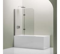 BERNSTEIN - Pare-baignoire 120x140cm Panneau Vitre de Bain 2 Volets Pliables Verre Anti-Calcaire ESG 6mm Pivotant 180°, Profilé Chrome - NT209