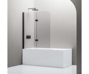 BERNSTEIN - Pare-baignoire 120x140cm Panneau Vitre de Bain 2 Volets Pliables Verre Anti-Calcaire ESG 6mm Pivotant 180°, Profilé Noir mat - NT209