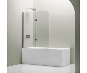 BERNSTEIN - Pare-baignoire 120x140cm Panneau Vitre de Bain 2 Volets Pliables Verre Anti-Calcaire ESG 6mm Pivotant 180°, Profilé Chrome - NT209