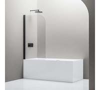 BERNSTEIN - Pare-baignoire 80x140cm Panneau Vitre de Bain 1 Volets Pivotant 180° Verre Anti-Calcaire ESG 6mm Fixation murale réversible, Profilé Noir mat - NT201