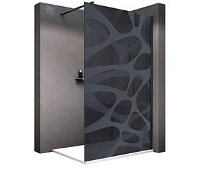 BERNSTEIN - Paroi de douche à l'italienne 200x120cm (HxL), modèle Wave en verre gris 10mm avec motifs opaques - Profil noir mat - EX101