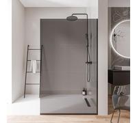 BERNSTEIN - Paroi de douche italienne 130x200cm, verre fumé NANO 10mm, profilé mural + sol noir mat - EX102