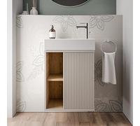 BERNSTEIN - Petit meuble vasque de salle de bain MDF avec lavabo céramique, charnière à droite - Garantie 5 ans - 48,7x24,3x58,5cm - Gris soie mat - BELDIVO