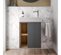 BERNSTEIN - Petit meuble vasque de salle de bain MDF avec lavabo céramique, charnière à droite - Garantie 5 ans - 48,7x24,3x58,5cm - Gris anthracite mat - BELDIVO