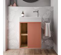 BERNSTEIN - Petit meuble vasque de salle de bain MDF avec lavabo céramique, charnière à droite - Garantie 5 ans - 48,7x24,3x58,5cm - Abricot mat - BELDIVO