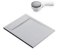 BERNSTEIN - Receveur de douche rectangulaire Blanc Mat 100x80x4,5cm Bac douche Fonte minérale antidérapant + Bonde type B, Pente & Couvercle, Résistant & Durable - NEW YORK