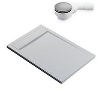 BERNSTEIN - Receveur de douche rectangulaire Blanc Mat 80x120x4,5cm Bac douche Fonte minérale antidérapant + Bonde type B, Pente & Couvercle, Résistant & Durable - NEW YORK