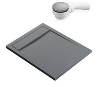 BERNSTEIN - Receveur de douche rectangulaire Gris Béton 100x80x4,5cm Bac douche Fonte minérale antidérapant + Bonde type B, Pente & Couvercle, Résistant & Durable - NEW YORK