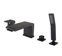 BERNSTEIN - Robinet Mélangeur 4 trous Baignoire Laiton Noir mat 26x18cm, Bec Cascade, Levier monocommande, Douchette, Flexible 1,5m, inverseur, Cartouche céramique - 6080