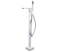 BERNSTEIN - Robinet Mitigeur Baignoire sur pied en Laiton Chrome 104cm + Bec cascade, Douchette & Flexible 1,5m, Design Carré Moderne + Cartouche céramique - 1523C