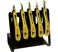 CLASSICline Vario Lot de 5 pinces Ambre ESD (avec porte-outils ESD) | Jeu de pinces électroniques | Kit d'outils de mécanique de précision