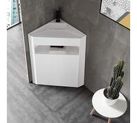 BERNSTEIN - Vasque D'angle Lavabo Colonne au sol fonte minérale Blanc mat à poser 50x50x90cm + Ecoulement central - Design, Robuste & Durable - TWZ70