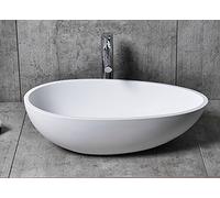 BERNSTEIN - Vasque Lavabo Ovale à poser Blanc mat 60x35x16cm fonte minérale Lave main sans Bonde ni cache - Design, Robuste & Durable - TWA65