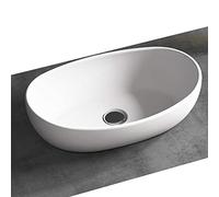 BERNSTEIN - Vasque Lavabo Ovale Blanc mat à poser 50x32x14cm sans Bonde ni cache, Lave main fonte minérale - Design, Robuste & Durable - TWA85