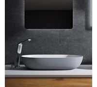 BERNSTEIN - Vasque Lavabo Ovale Gris/Blanc mat à poser 54x35x12cm + Bonde pop-up & cache Blanc, Lave main fonte minérale - Design, Robuste & Durable - O-540