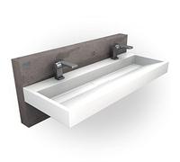 BERNSTEIN - Vasque Lavabo Rectangulaire à poser/suspendre Blanc mat 120x46x15cm Lave main Fonte minérale + Ecoulement central - Design, Robuste & Durable - BS6001