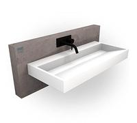 BERNSTEIN - Vasque Lavabo Rectangulaire à poser/suspendre Blanc mat 120x46x15cm Lave main Marbre coulé + Cache bonde & trou robinet - Design, Robuste & Durable - BS6001