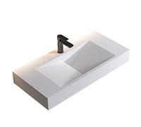BERNSTEIN - Vasque Lavabo Rectangulaire à poser/suspendre Blanc mat 90x45x10cm Lave main mural fonte minérale + Ecoulement central - Design, Robuste & Durable - PB2049