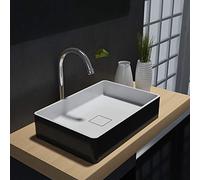BERNSTEIN - Vasque Lavabo Rectangulaire Noir/Blanc mat à poser 48x32x11cm + Bonde pop-up, Lave main fonte minérale Design Robuste & Durable - PB2011B Aqua