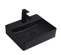 BERNSTEIN - Vasque Lavabo Rectangulaire Noir mat à poser 50x42x13cm Lave main Céramique + Bonde pop-up cache Noir - Design, Robuste & Durable - KW6146