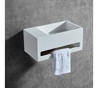 BERNSTEIN - Vasque Lavabo Rectangulaire suspendu Blanc mat 60x40x20cm Lave main mural fonte minérale + Porte-serviette & Bonde sans cache - Etagère à gauche - Design, Robuste & Durable - TWG02