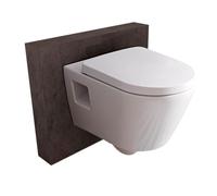 BERNSTEIN - WC suspendu céramique sans rebord, Cuvette suspendue, Toilettes murales à suspendre - 37x36x54cm - VIVEO - blanc brillant - Abattant Softclose