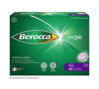 Berocca® Energie Cassis- Multivitamines et Minéraux -Vitamine C, B3, B5, B1, B12, Magnésium et Zinc - Complément alimentaire - Aide à réduire la fatigue - 45 comprimés effervescents