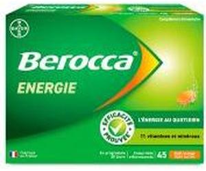 Berocca Énergie Multivitamines et Minéraux Goût Orange 45 Comprimés Effervescents - Boîte 3 tubes de 15 comprimés