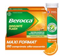 Berocca Immunité Flash - Soutient Système Immunitaire - Complément Alimentaire Immunité - Zinc, Vitamine D & C - Multivitamines et Minéraux - Goût Orange - Maxi Format 60 Comprimés Effervescents