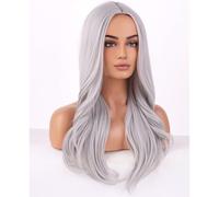 BERON Perruque argentée longue ondulée pour femme - Cheveux synthétiques bouclés gris naturels résistants à la chaleur - Pour cosplay, fête, usage quotidien